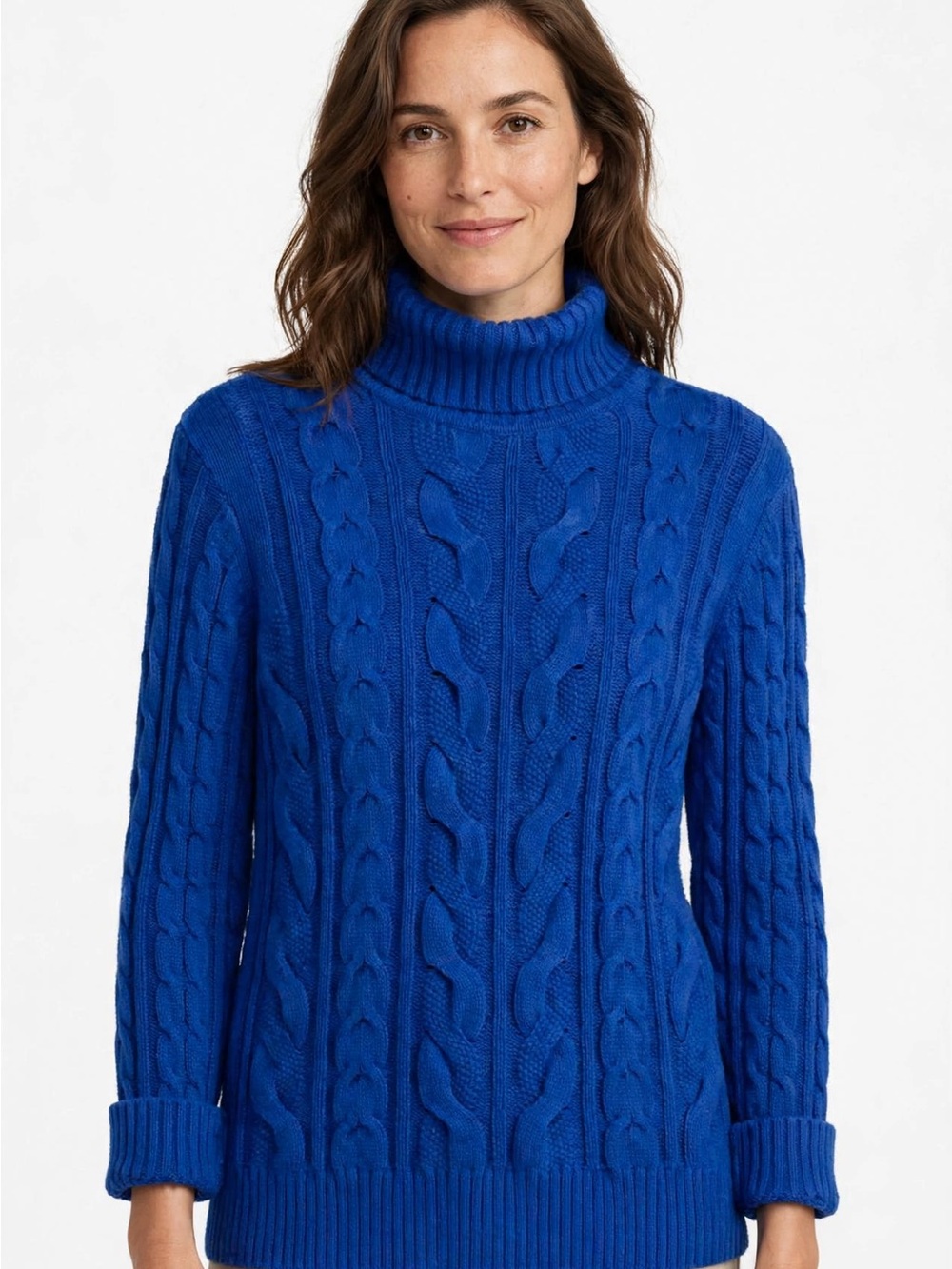 Croft & Barrow Royal Blue chunky Cable Knit Turtleneck Sweater womens XL